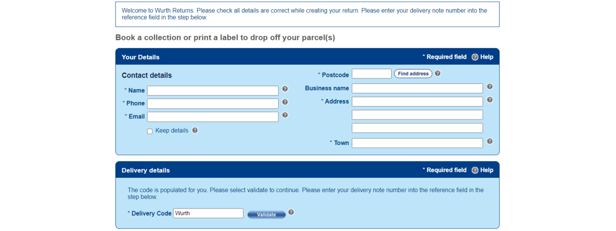 returns form