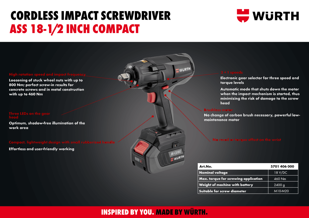 Cordless Impact Screwdriver ASS 18-1/2 Inch Compact