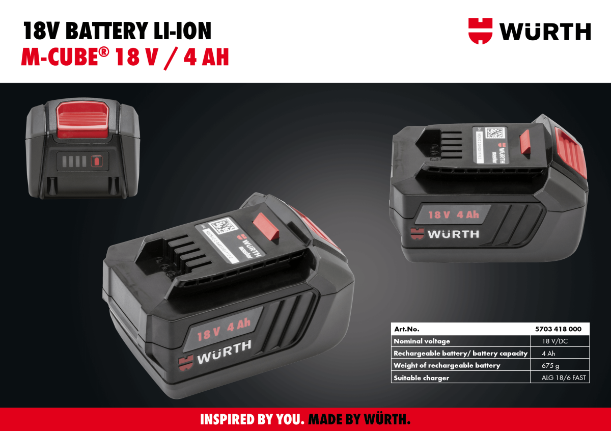 18 volt lithium-ion battery M-CUBE 4Ah